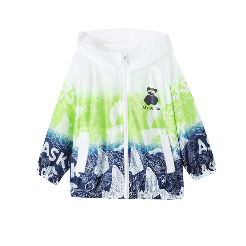 ASK JUNIOR Boys' Summer Air-Conditioned Jacket Skin Coat Colorblock Hooded Sports Windbreaker Light Blue 160