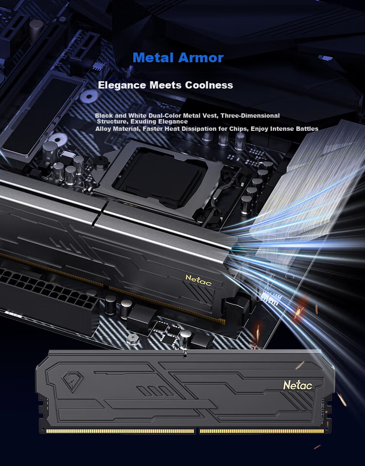 Netac 8GB DDR4 2666 Desktop RAM Yueying III Series Gaming Heat Spreader - Premium Chips (C19) Black 5