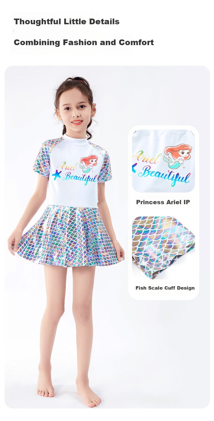 Disney Girls' One-Piece Swimsuit Summer Kids High Elastic Breathable Children's Swimsuit DEE25948-D White Size 110 6