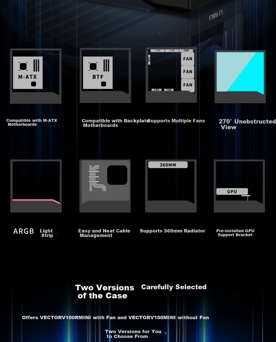 LIANLI Lianli Fengyi V100 MINI PC Case Pre-installed 4 Fans Seaview Case Black / Supports M-ATX Motherboard / 360mm Water Cooling / Pre-installed GPU Bracket 2