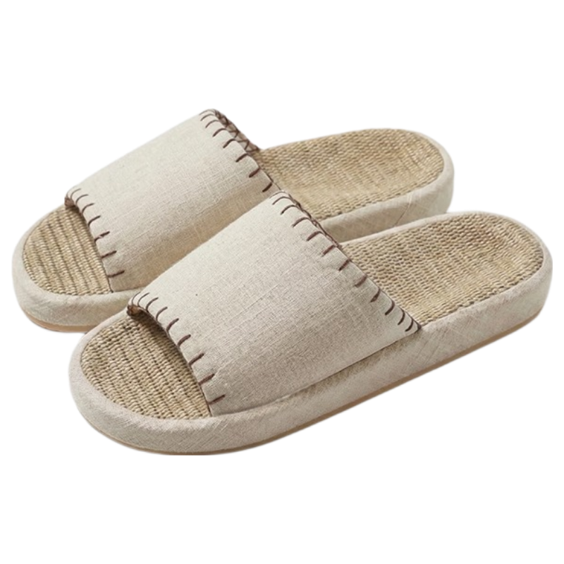 Puxi Odorless Indoor Thick Sole Couple Japanese Style Linen Slippers Women Linen Beige Size 40-41