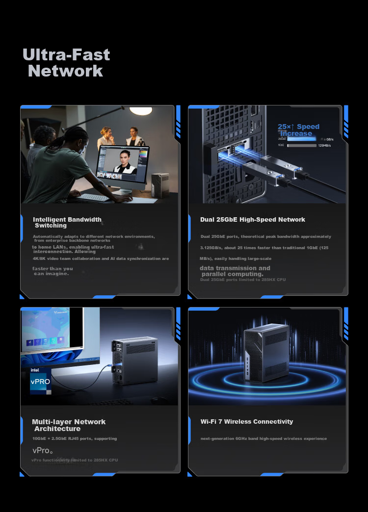 Mingfan MS-02U-285HX New Core Ultra 9-285HX Mini PC Gaming Office Design Mini Desktop AI High-Performance Mini Computer 7