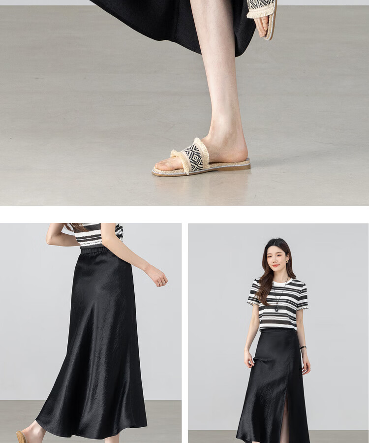 Shangdu Bira Pure Acetate Glossy A-Line Midi Skirt for Women Spring Summer Luxury Commuter Textured Satin Slit Slimming Skirt 16