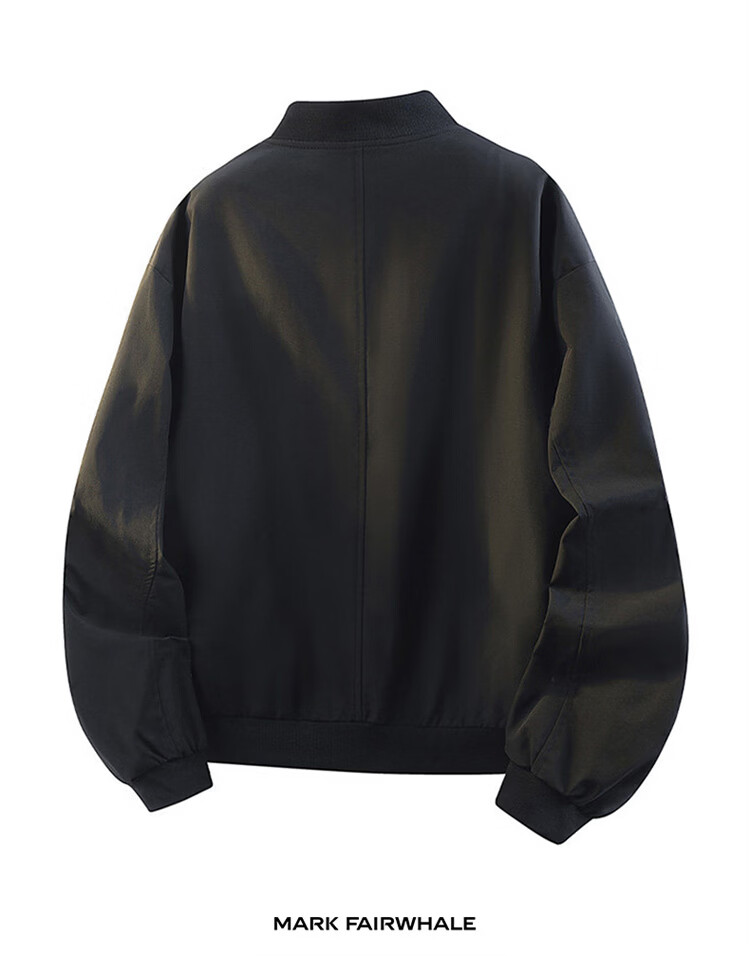 MARK FAIRWHALE Men's Spring Autumn American Workwear Jacket Loose Fit Baseball Coat Black L 3