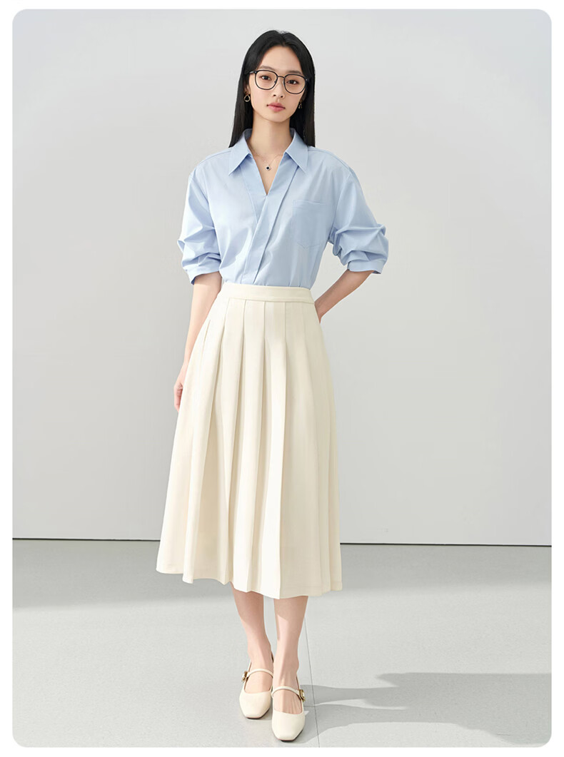 Jeanswest Women's Summer V-Neck French Style OL High-End Inner Wear Commuting Professional White Short Sleeve Shirt L 23