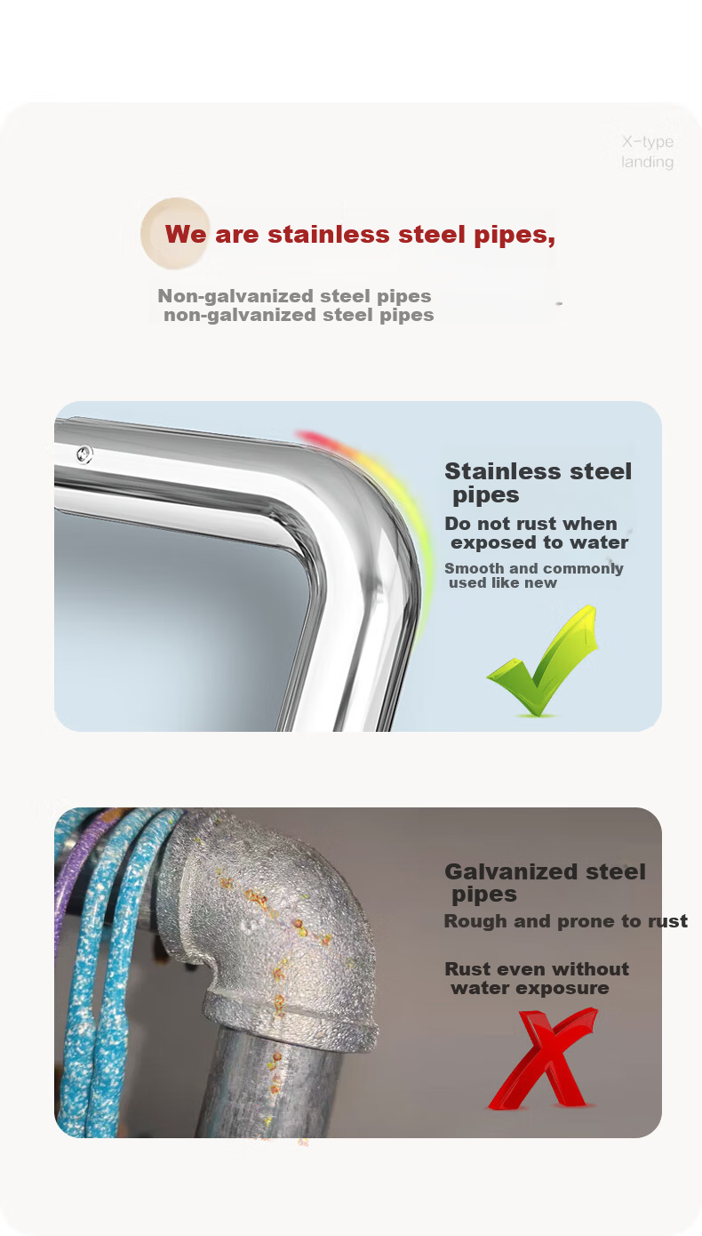 HKG Stainless Steel Clothes Drying Rack Floor-Standing Indoor Outdoor Balcony Bedroom Thickened Laundry Rod 3