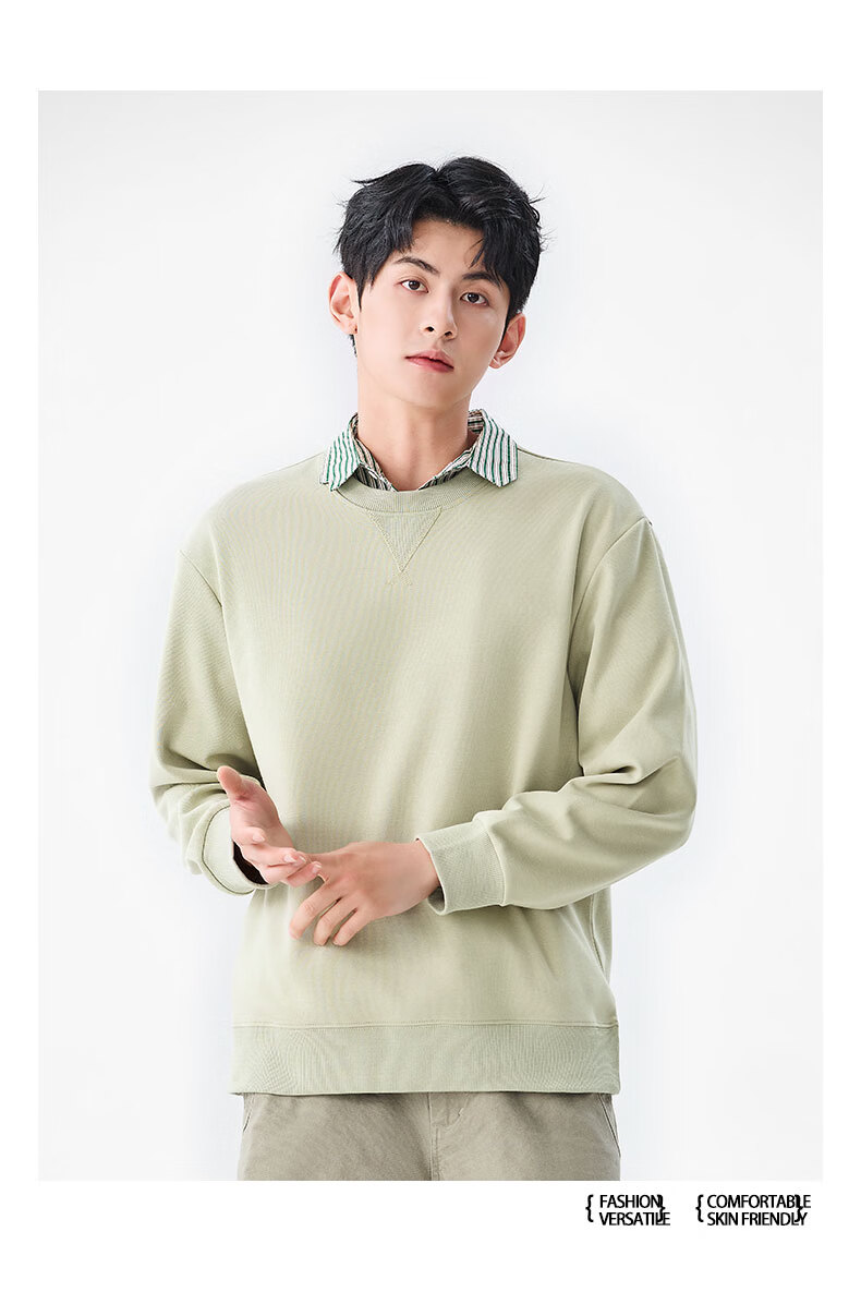 Baleno Men's Triangle Neck Sweatshirt Autumn Heavyweight Base Shirt Casual Versatile Crew Neck Simple Trendy Jacket 10