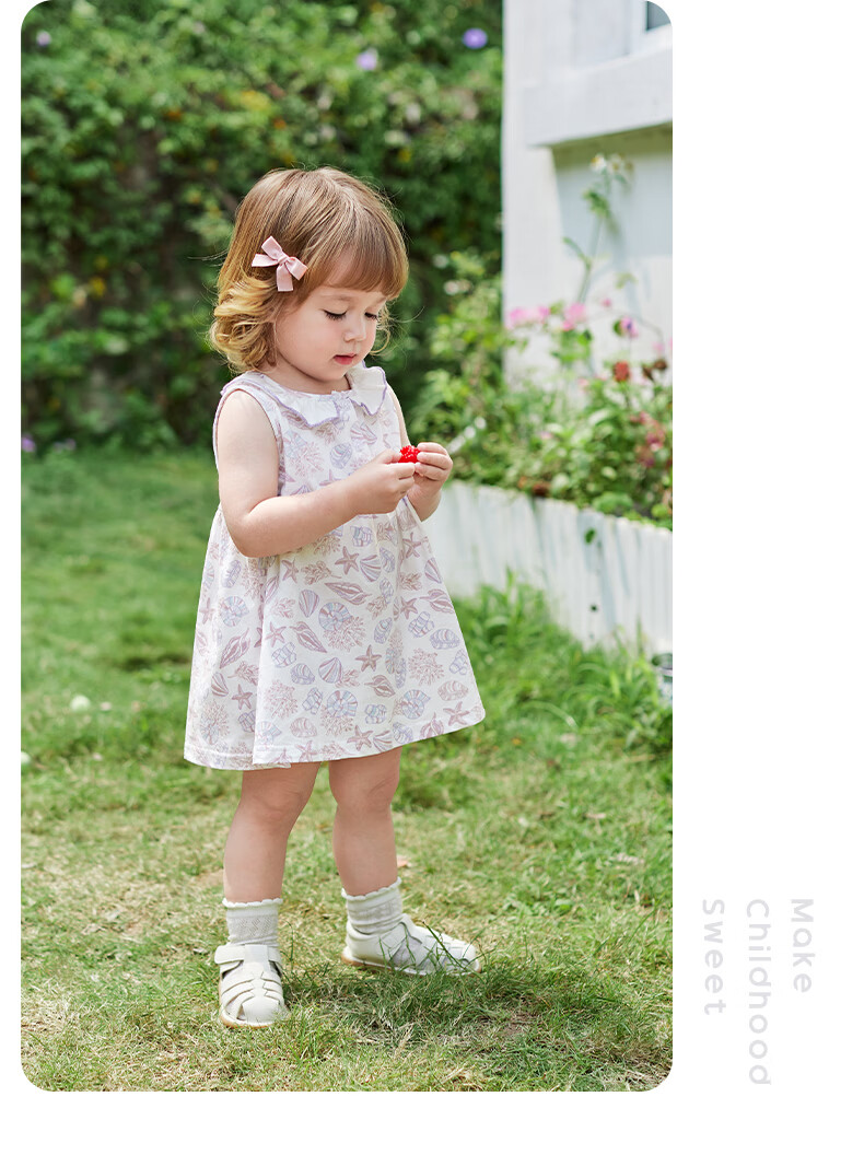 JELLYBABY Round Neck French Style Floral Dress Summer Girls Baby Knitted Vest Dress Casual Breathable Lightweight 17