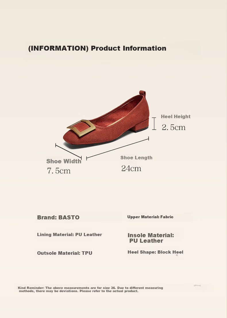 BASTO 26 Spring Simple Fashion Metal Buckle Chunky Heel Square Toe Women's Shoes B0016AQ6 Brown Red 37 5