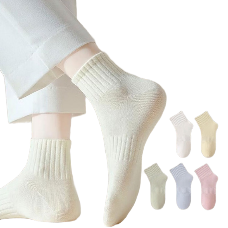 Cotton Full Women's Short Socks 100% Pure Cotton Antibacterial Odor-Resistant Breathable Sports Low-Cut Ankle Socks 6 Pairs