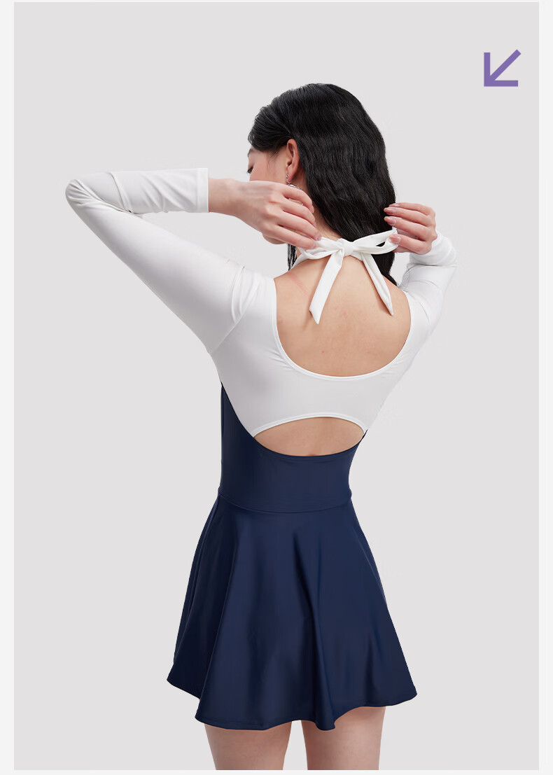 Keep Women's One-Piece Skirted Conservative Slimming Tummy Control Professional Training Swimsuit Blue and White Colorblock L 17