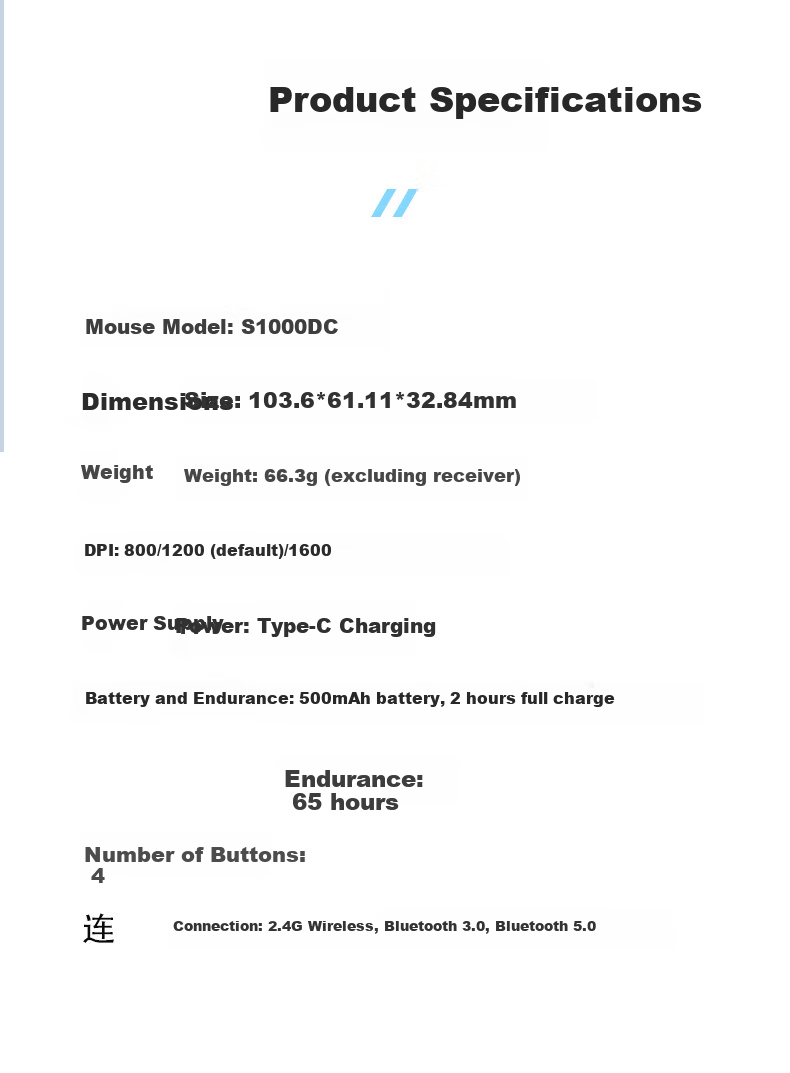 HP S1000DC Wireless Bluetooth Dual-Mode Rechargeable Mouse, Type-C Charging, Quiet Wireless Bluetooth Office Mouse, Black 9