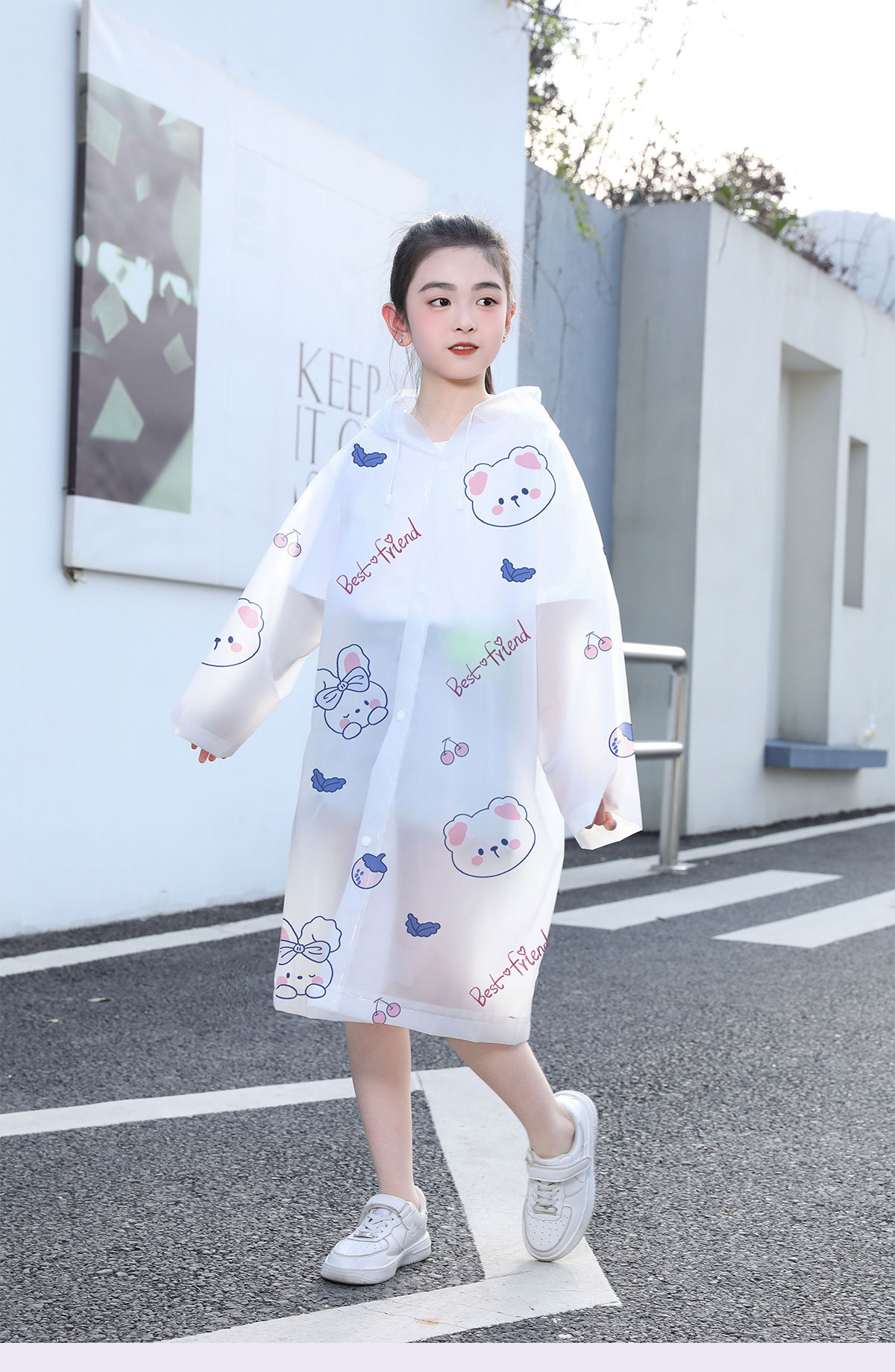 Kelorock Disposable Raincoat Printed Thickened Portable Anti-Storm Rain Poncho with Hood Brim Long Children's Raincoat for Electric Vehicles 9