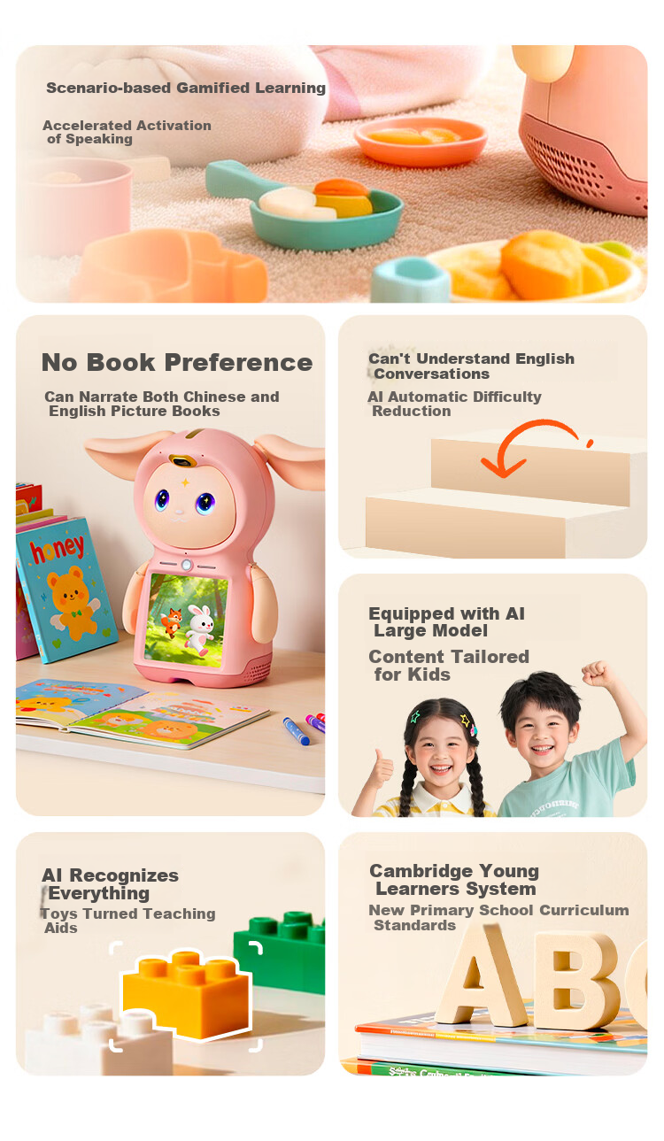 Doqee AI Little Foreign Teacher Robot PRO Pink Companion Robot English Learning Early Education Enlightenment Preschool Connection Reading Picture Book Smart Toy Children's Educational New Year Gift 2