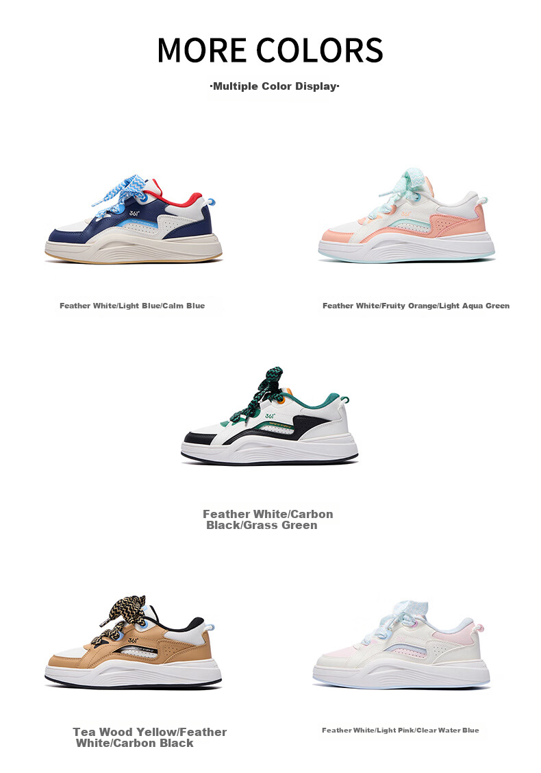 361° Kids Sneakers Children's Casual Shoes 2025 Autumn Boys Girls Soft Cushioned Thick Sole Trendy Bread Shoes Blue Size 36 20