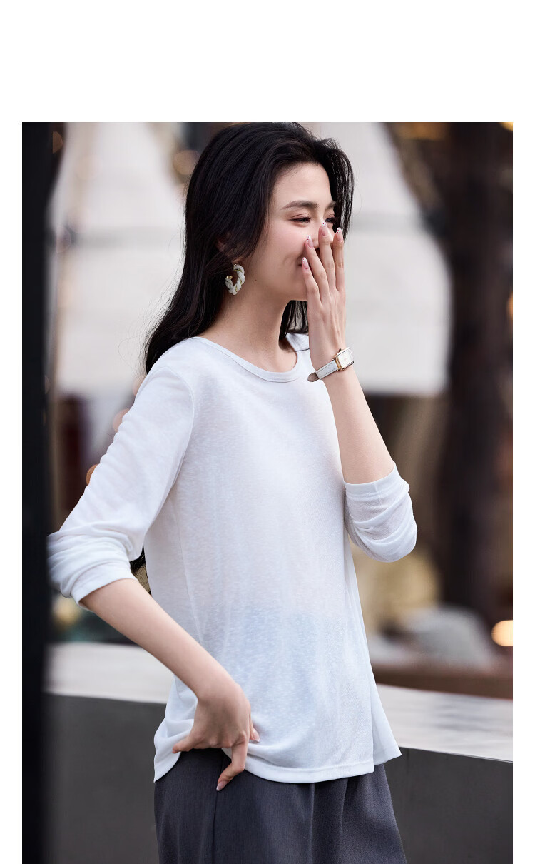 Demana Breathable Tencel Spring Elegant Round Neck Tie Back Slimming Conceal T-Shirt for Women Premium Feel 11