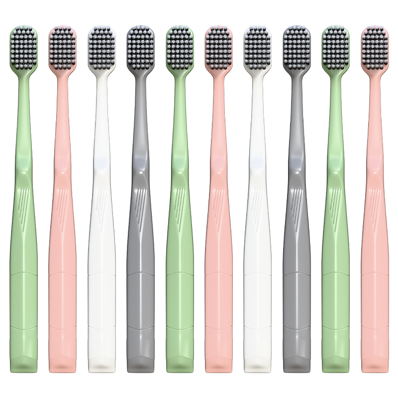 BRUSHING BEAR Soft Bristle Toothbrush Charcoal Filament Stain Removal Thin and Soft Gum Care for Teens and Adults Unisex Household Pack of 10