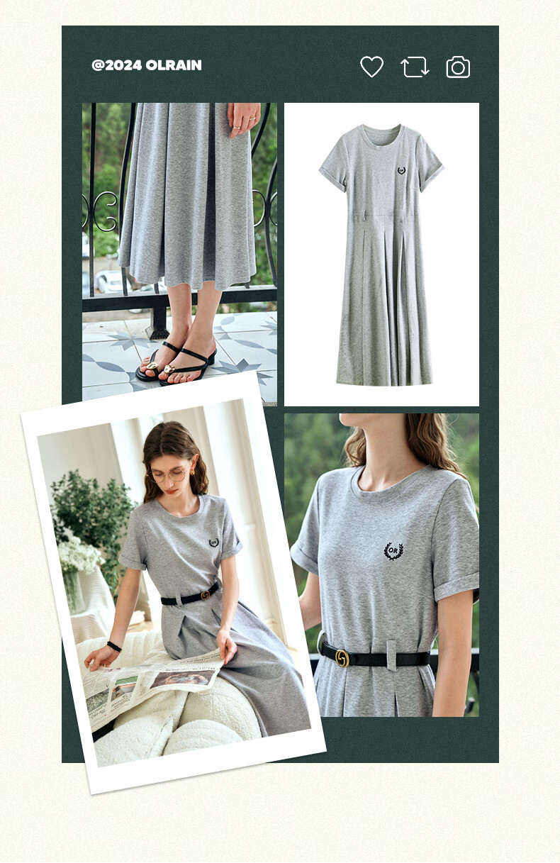 Olrain Eurie Knit Dress Women's Summer Commuter College Style Casual Waist Slimming Long Dress Light Gray S 3