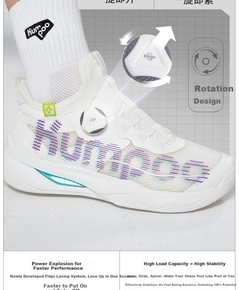 KUMPOO Featherweight Badminton Shoes Shock Absorption Breathable Button Shoelaces Unisex Sports Shoes Thick Yi PRO KH-G826S White Size 43 10