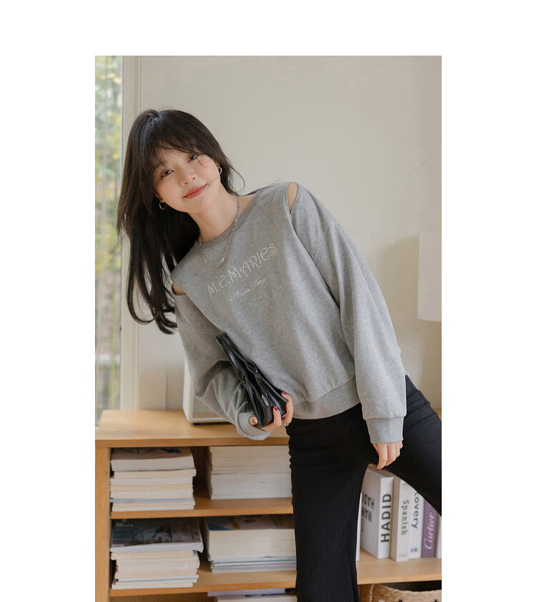 MT Cloud Sweatshirt Spring Lightweight Breathable Cloud Cotton Hollow Letter Embroidery Loose Fit Flattering Women's Top 10