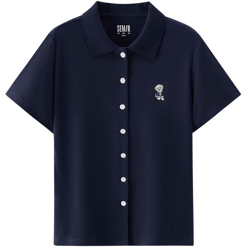 Semir Mall Same Style | Women's Summer Polo Shirt with Dog Embroidery, Slim Fit, Regular Shoulder 2026 Simple Cardigan 101326115008