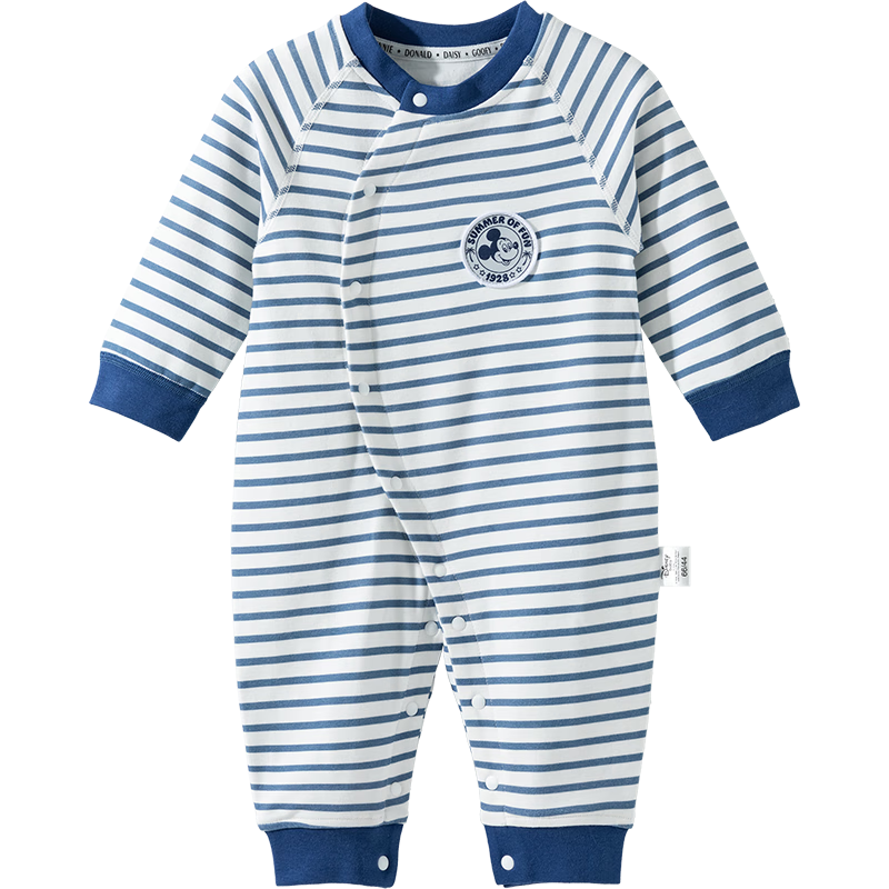 Disney Autumn Kids Cartoon Mickey Romper Casual Comfortable Warm Cotton Homewear Jumpsuit Navy Blue 73cm