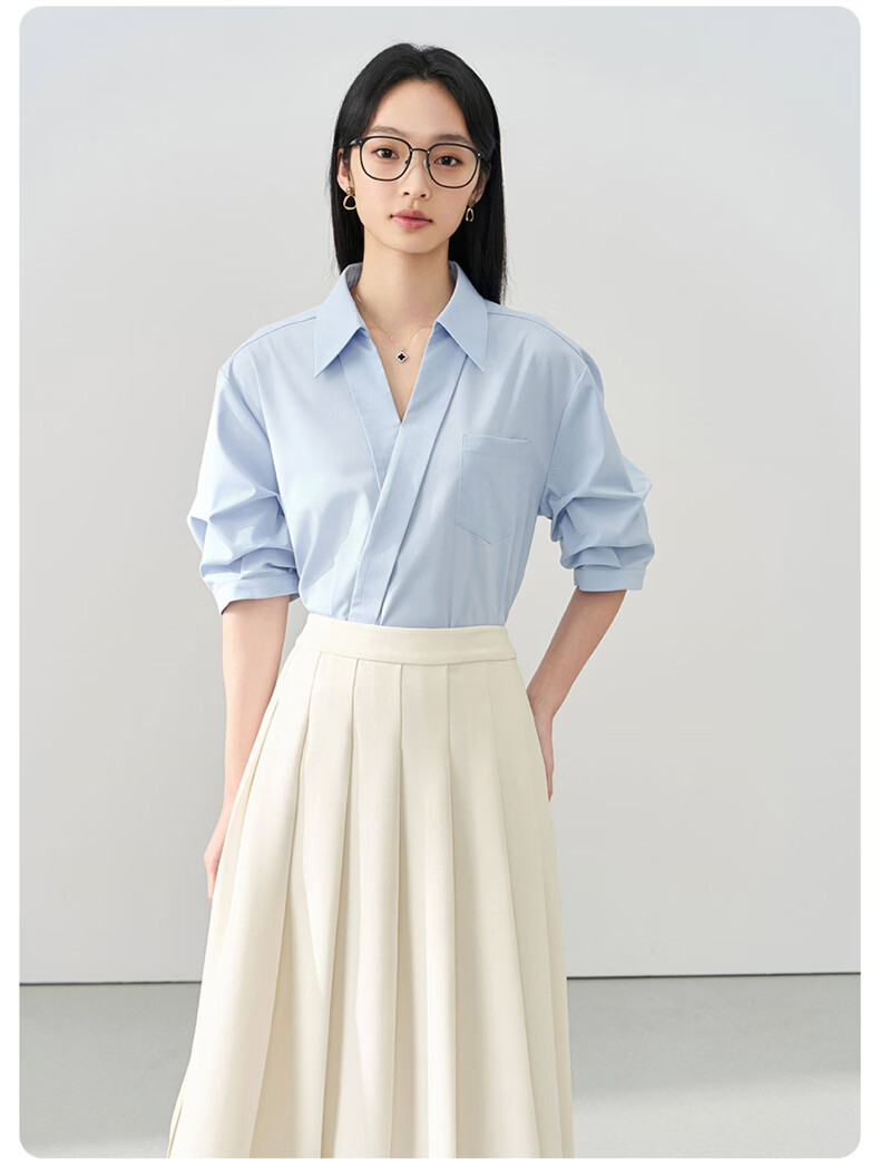 Jeanswest Women's Summer V-Neck French Style OL High-End Inner Wear Commuting Professional White Short Sleeve Shirt L 28