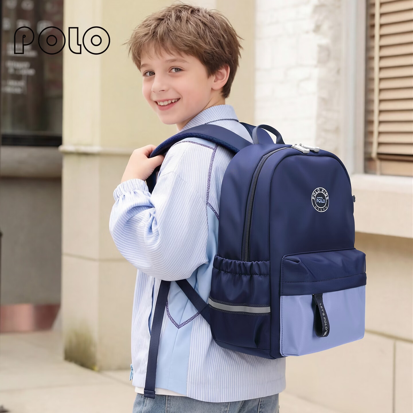POLO Backpack for Elementary School Boys Kids Double Shoulder Bag Grades 1-3 Outdoor Travel Bag Study iPad Backpack Research Bag