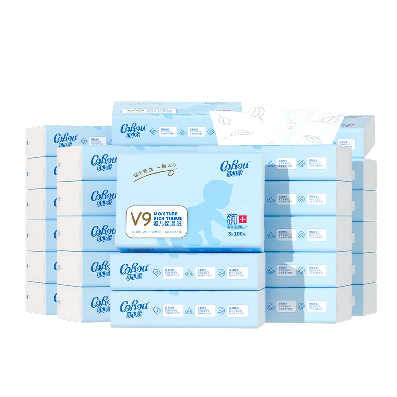 COROU Facial Tissues, 3-Ply, 100 Sheets * 32 Packs, M Size, Baby Soft Tissues, Cloud-Soft Wipes, Moisturizing Paper, Cream Paper, Bulk Pack