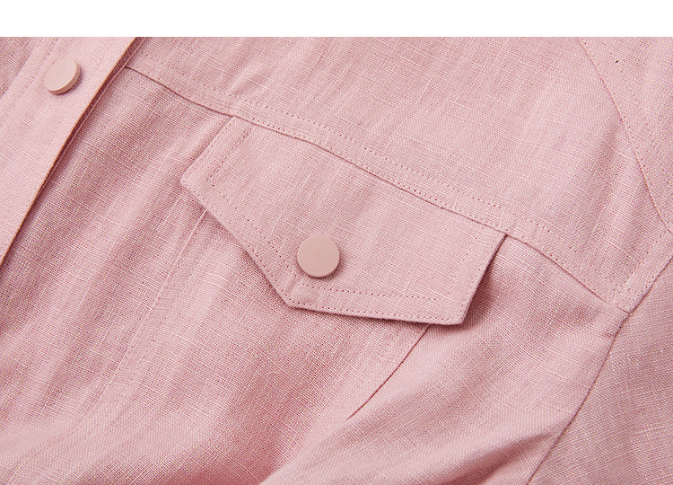 Demana [100% Linen] Spring Moray Series Stand Collar Flap Pocket Adjustable Belt Drop Shoulder Petite Women's Jacket 16