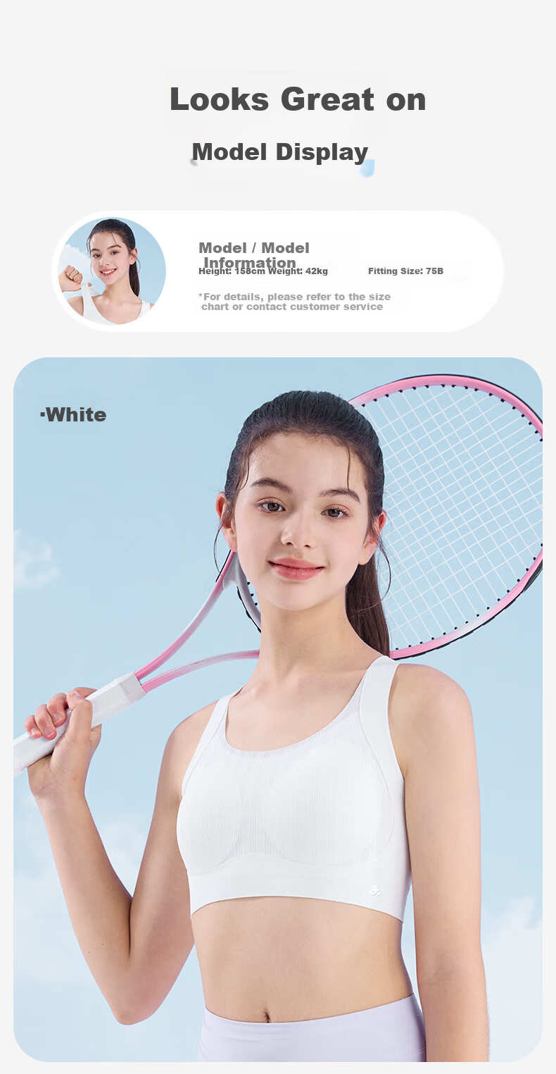 Jiusuibian Posture Correction Children's Underwear Girls 12-15 Years 7A Antibacterial Mesh Thin Girl Sports Bra PE Class Sports Vest 14