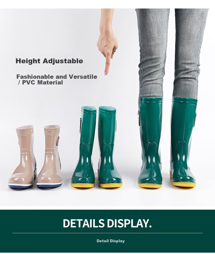 FOOTOPPO Women's Waterproof Rain Boots Fleece-Lined Mid-Calf High Tube Rubber Shoes Adult Waterproof Long Boots 9