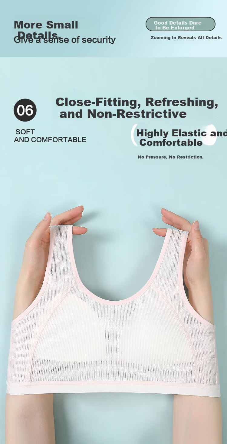 Hodohome Girls' Underwear Development Stage 2 Class A Mesh Breathable Student Racerback Bra 2-Pack 076 A85 6