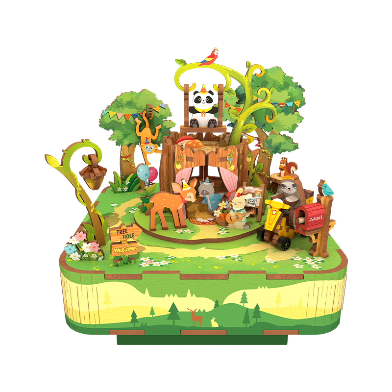 Tongqu Forest Party Assembly Music Box Building Block Toy, Musical DIY Puzzle, Desktop Decoration, Birthday Gift for Wome