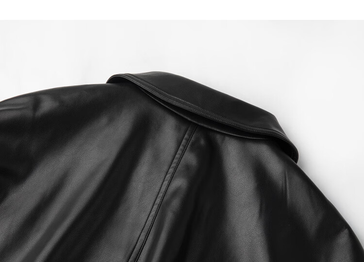 Demana Black Chocolate Bagel Spring Motorcycle Style Lapel Waist-Tied Glossy PU Large Pocket Women's Leather Jacket 14