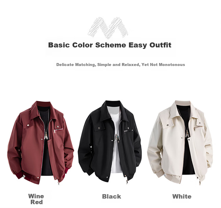 MARK FAIRWHALE Men's Workwear Jacket Spring Autumn American Style Baseball Jacket Wine Red M 2