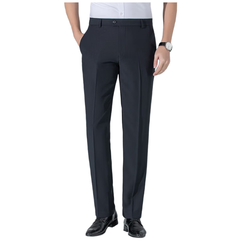 ROMON [Ice Silk Breathable] Men's Casual Pants, Autumn New Style Business Casual Draping Cool Thin Long Trousers, Black, Size 34