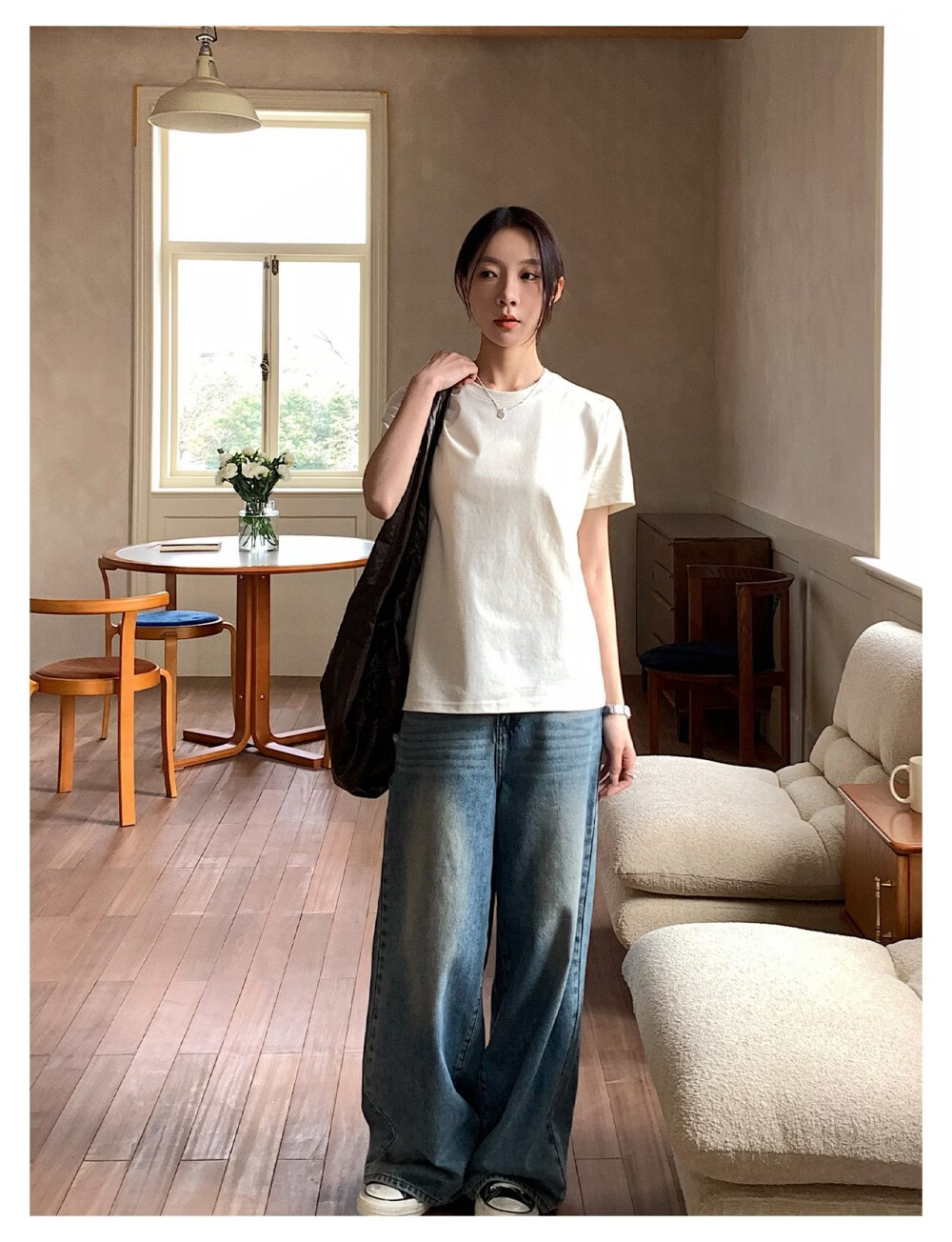 ICH MODE Minimalist Paper Doll Short Sleeve Women's T-Shirt Summer Simple Cool Base Shirt Solid Color White S 23
