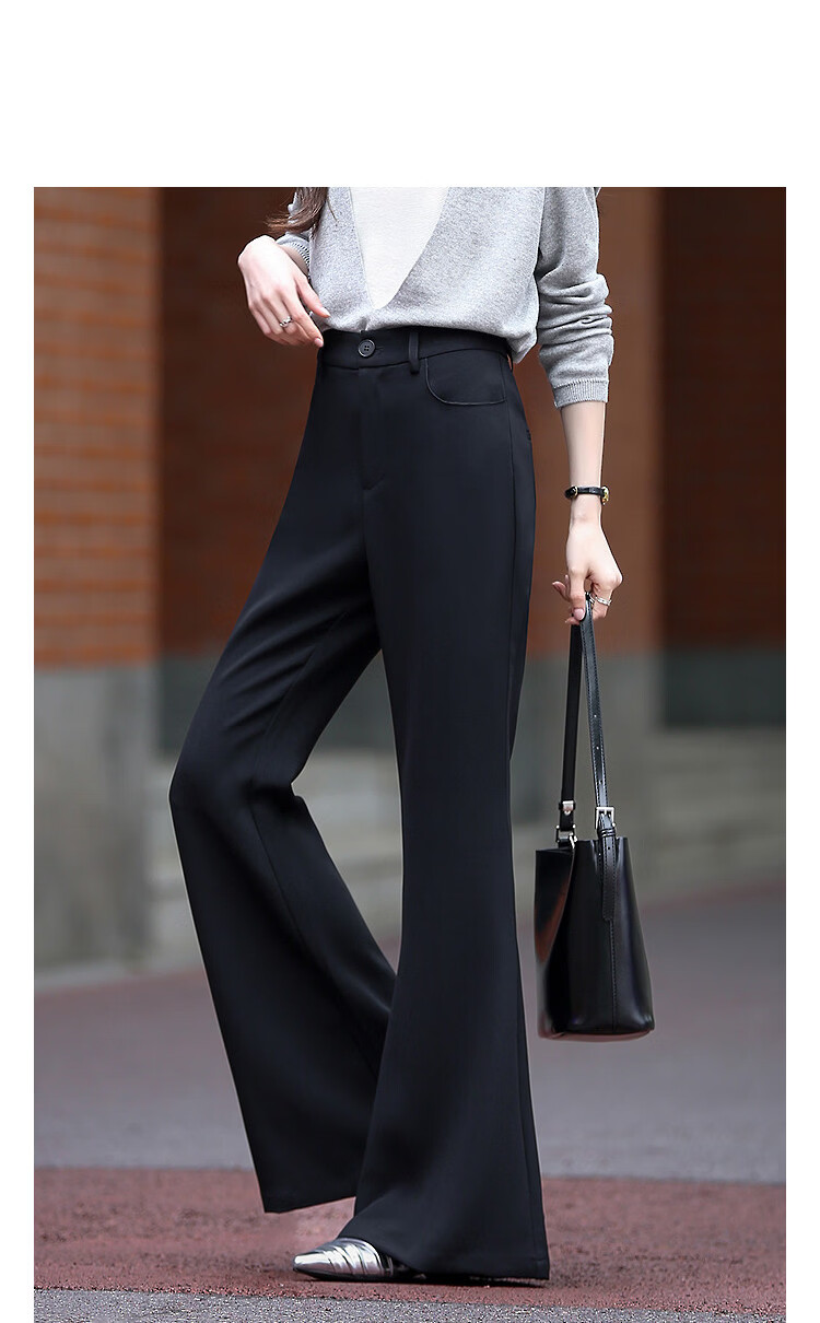 Demana Spring Minimalist Style Flared Floor-Length Pants Slim Fit Petite Women's Bell-Bottom Casual Trousers 11