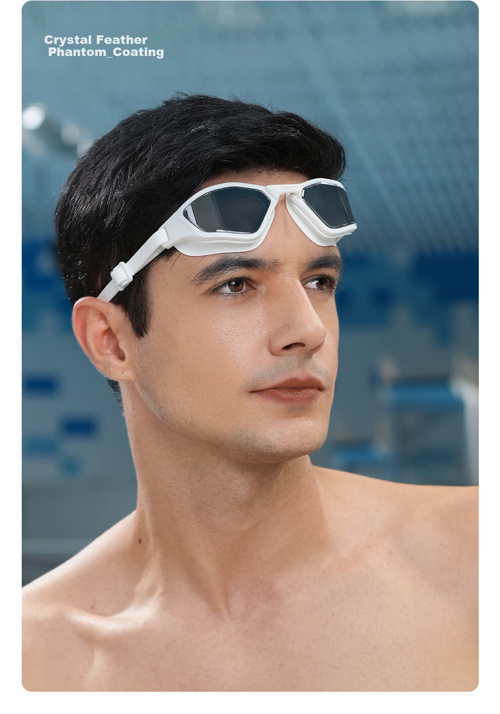 TOSWIM Prescription Swimming Goggles for Men and Women, Waterproof Large Frame, Professional Anti-Fog, High Definition, 700 Degree, White Transparent 15