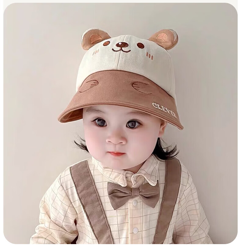 Aibao Baby Hat Spring and Autumn Infant Fisherman Hat Boys and Girls Bucket Hat Outdoor Sunshade Cap Hello Bear T151 29