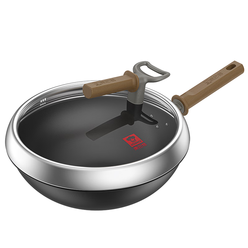KOBACH Titanium Iron Wok, Non-Coated Rust-Resistant Pan, Non-Stick Pan for Home Cooking, Compatible with Induction And Gas Stoves, 32cm