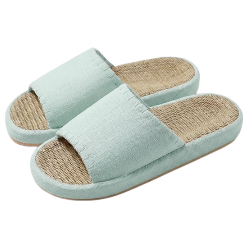 Puxi Odor-Free Indoor Thick-Soled Couple Japanese Style Linen Slippers Women Freshwater Blue Size 38-39