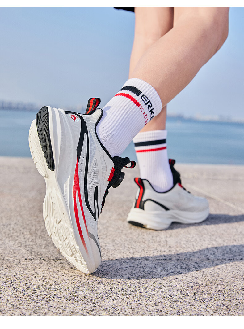 ERKE Kids Unisex Knob Buckle Sports Shoes Children's Cushioning Durable Running Shoes Microcrystalline White/Black Size 40 24