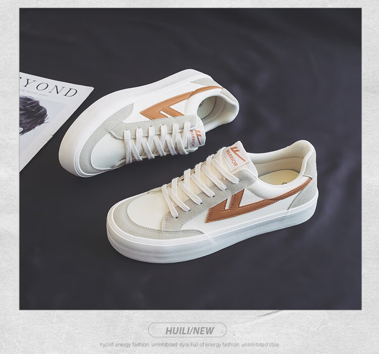 Warrior Men's Canvas Low-Top Sneakers Thick Sole Height Increasing Casual Sports Shoes 872 Beige Gray Dark Blue Size 43 10
