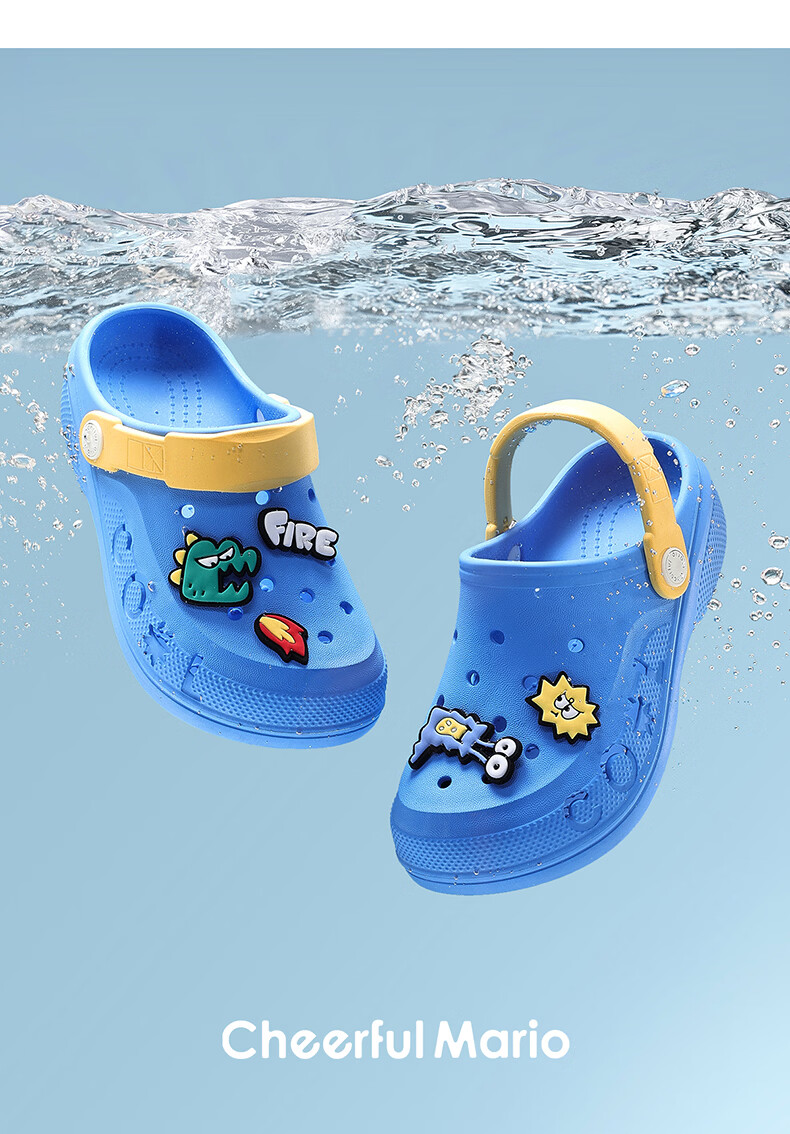 Cheerful Mario 2026 New Summer Kids Breathable Soft Sole Clog Boys Home Soft Sole Bathing Beach Sandals 24