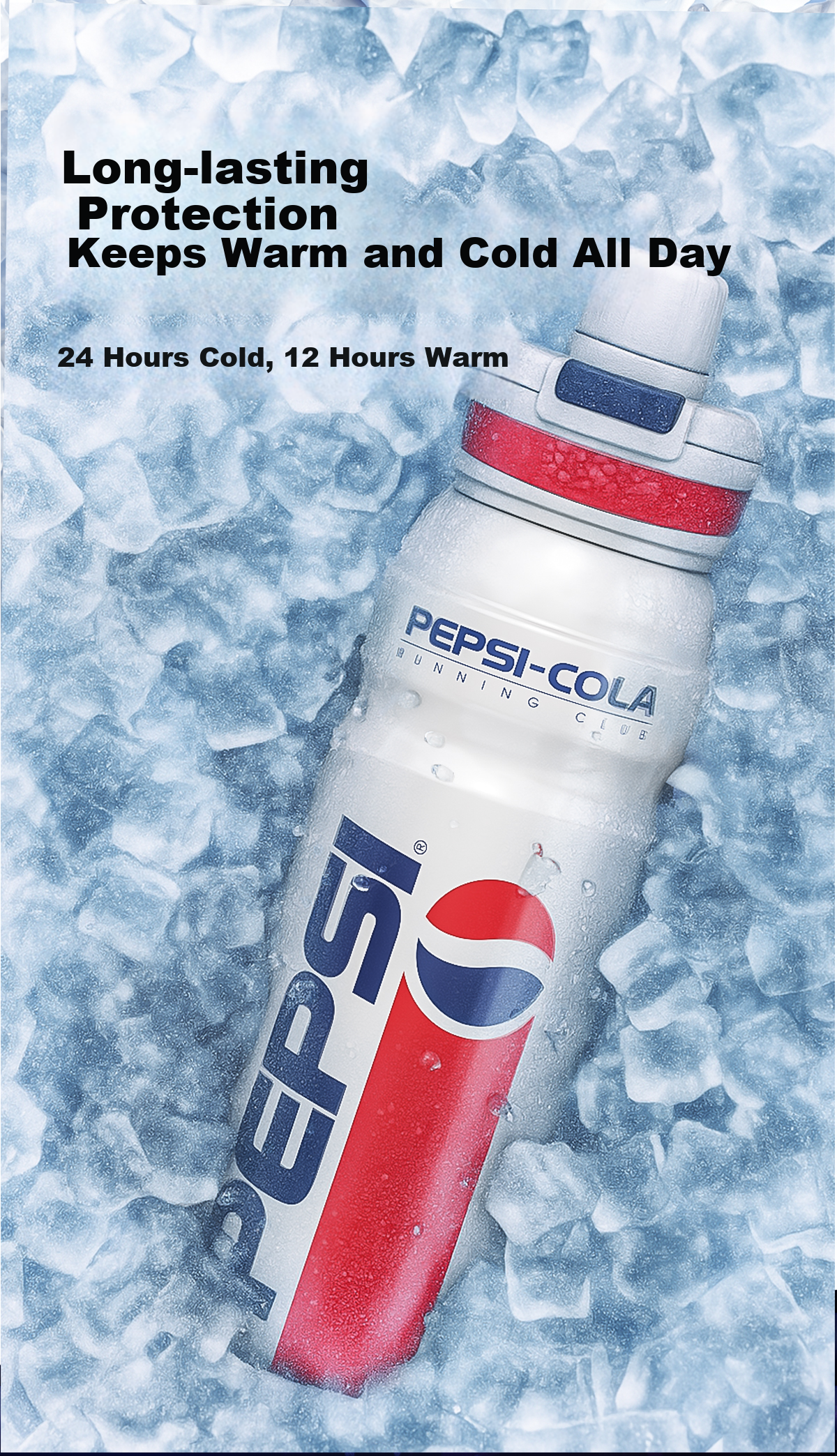 PEPSI Insulated Tumbler 316L Stainless Steel Straw Cup Outdoor Sports Water Bottle Portable Travel Cooler Cup Badge Pearl White 12