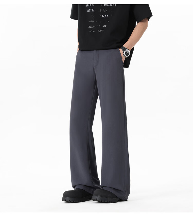 Dingfengbaoluo Men's Summer Loose Lightweight Straight-Leg High-End Feel Slight Flare Casual Suit Pants DBY68 Black XL 15