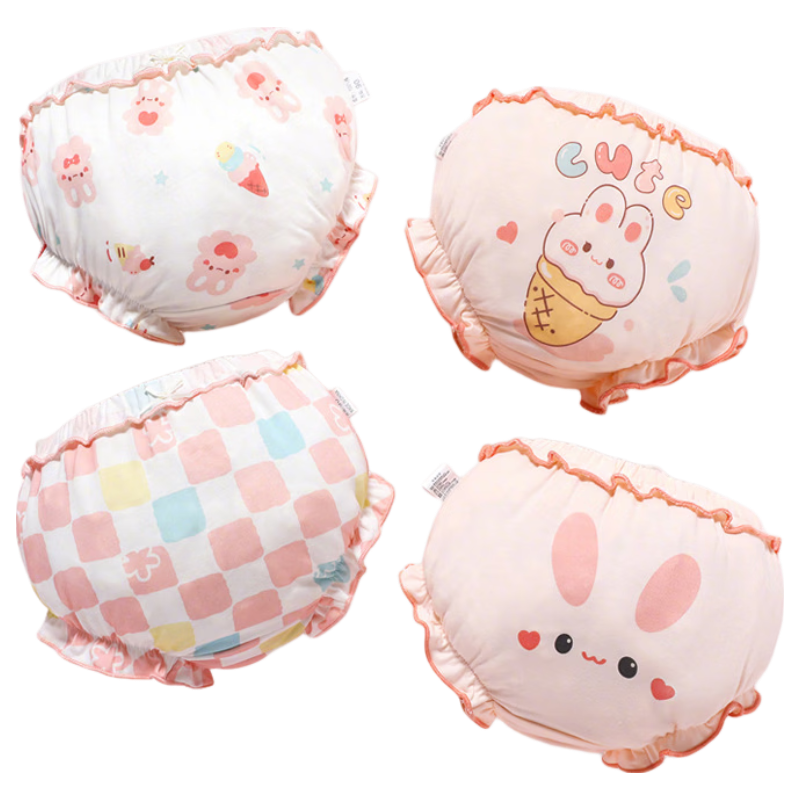 Aibao Baby Bread Pants Girls Pure Cotton Triangle Shorts Children's Underwear Training Pants 4-Pack Ice Cream 90 Size T291