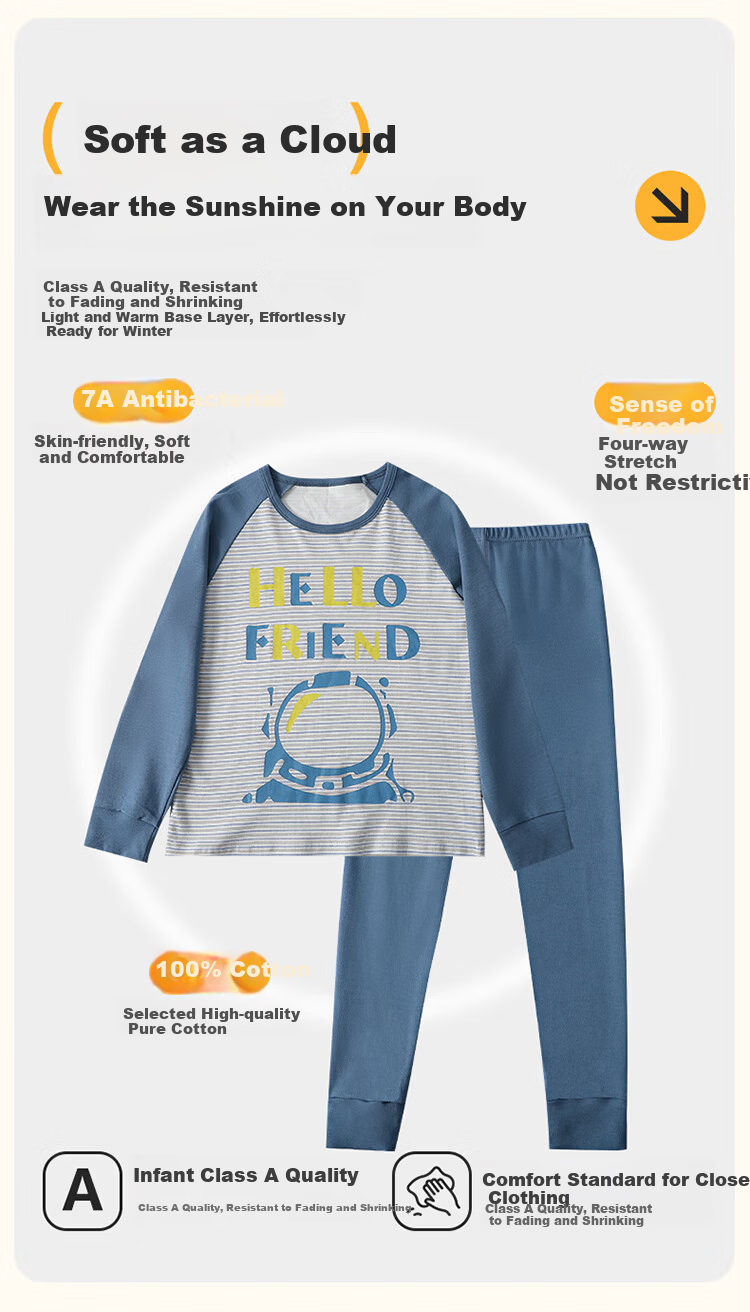Me feeling Children's Autumn Cotton Underwear A-Class 100% Pure Cotton Boys' Pajamas Thermal Base Layer Set for Older Kids 3